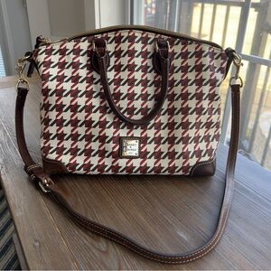 Dooney & Bourke Red and Brown Houndstooth Crossbody Bag